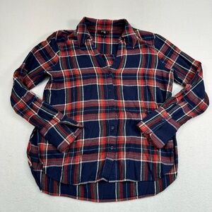 Paige Button Down Flannel Shirt Womens Size Small Red Blue Long Sleeve